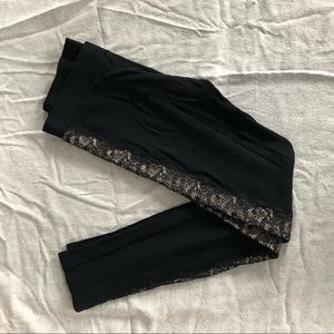 sandro black leggings with cream and black lace
